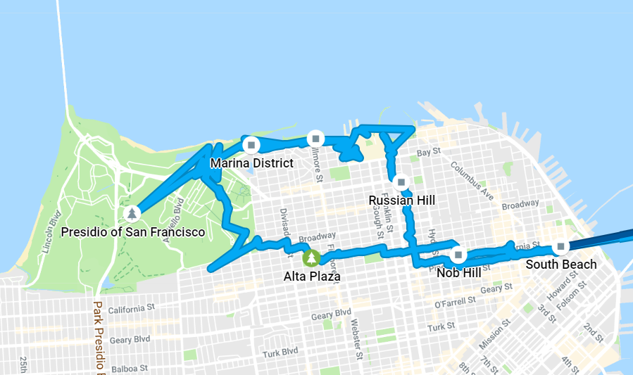 Parcours à pieds de la deuxième visite à San Francisco